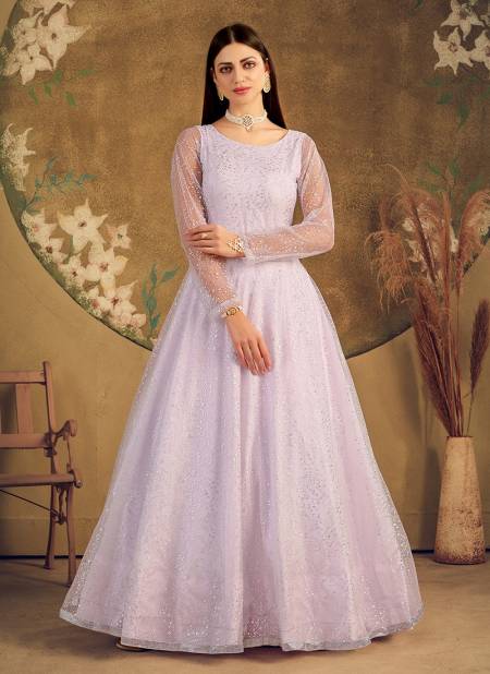 Violet Colour FLORY VOL 16 Exclusive Occasion Wear Net Metalic Foil Work Ladies Latest Designer Gown Collection 4612